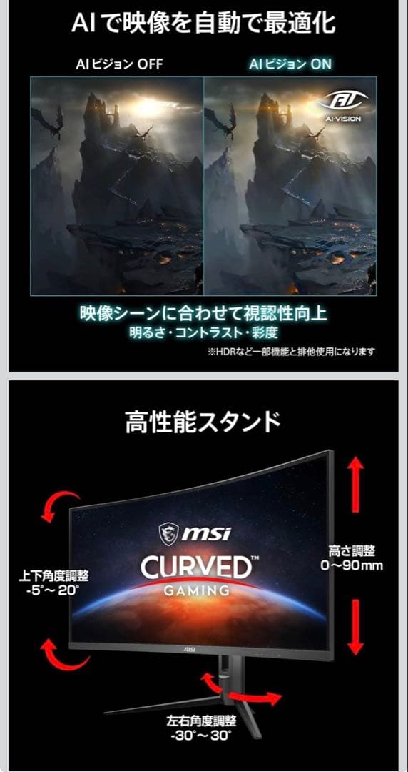 MSI 湾曲ゲーミングモニター 34インチ180Hz/ウルトラワイド