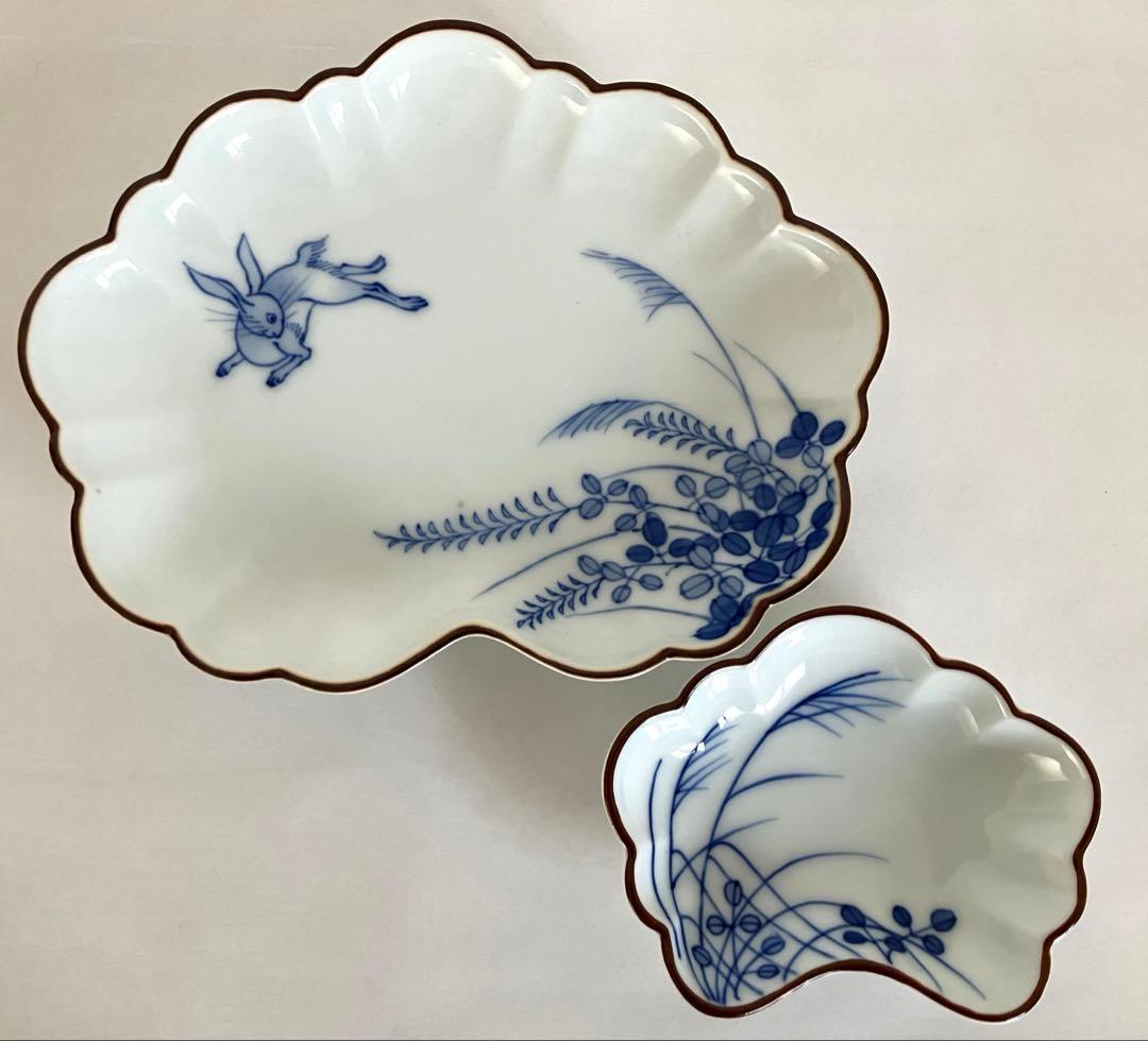 辻製磁社★形変皿★柄違い3セット★リスブドウ★ウサギ★牛★笛★有田焼