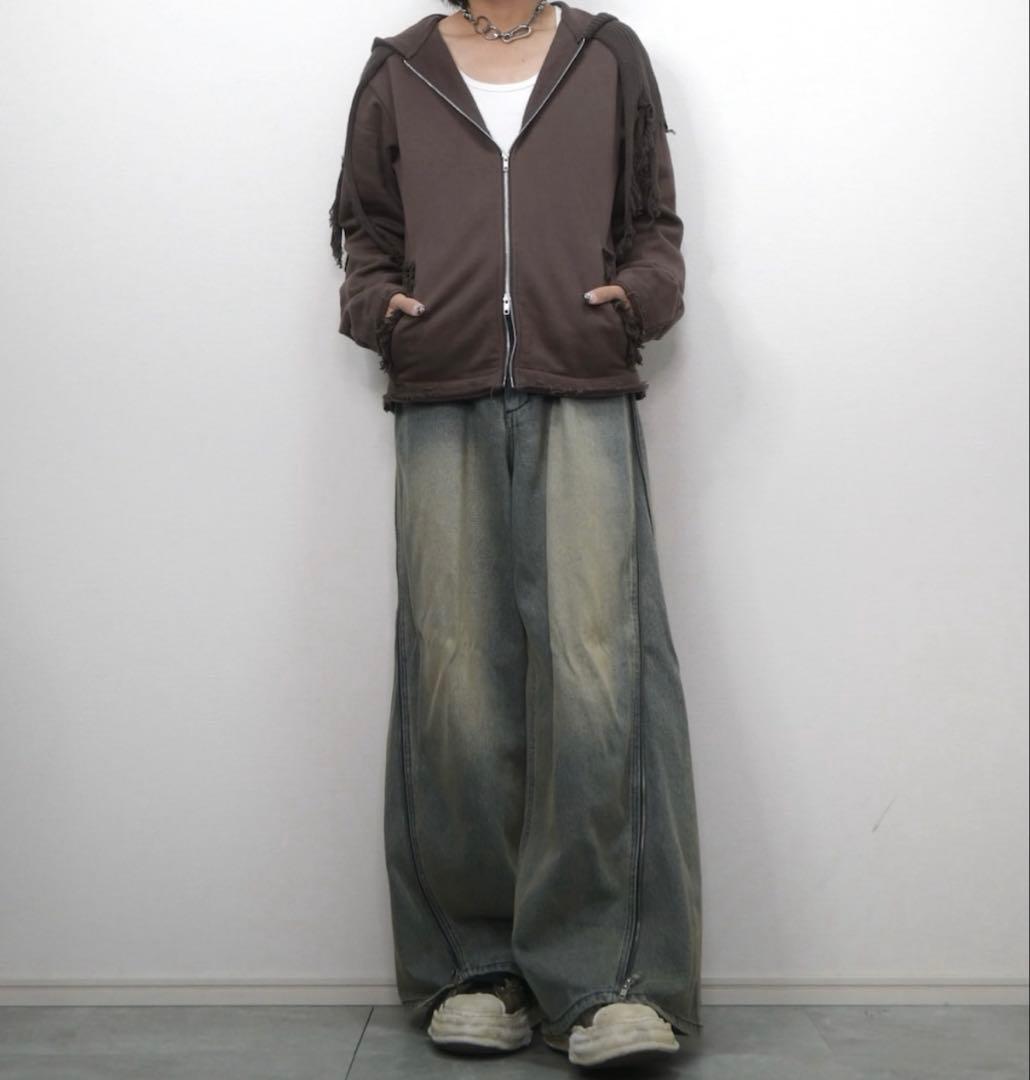 GRANCY ジップデザイン バギーデニム パンツ ブルー L