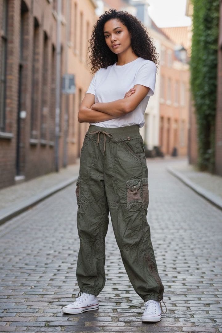 【美品】G.O.A.ゴア ワークパンツ カーキ レディースF パラシュートパンツ