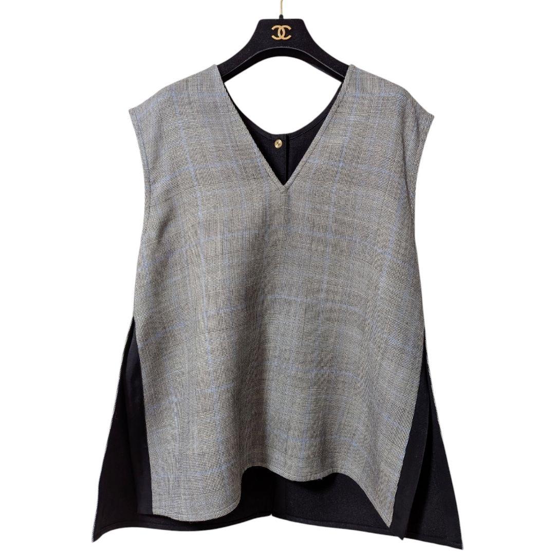 美品 トゥモローランド ウールシルクブロックトゥース 4-wayジレ S 36