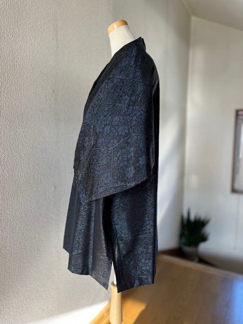 マダムy♡大島紬　作務衣　着物リメイクファッション小花模様　お洒落上衣