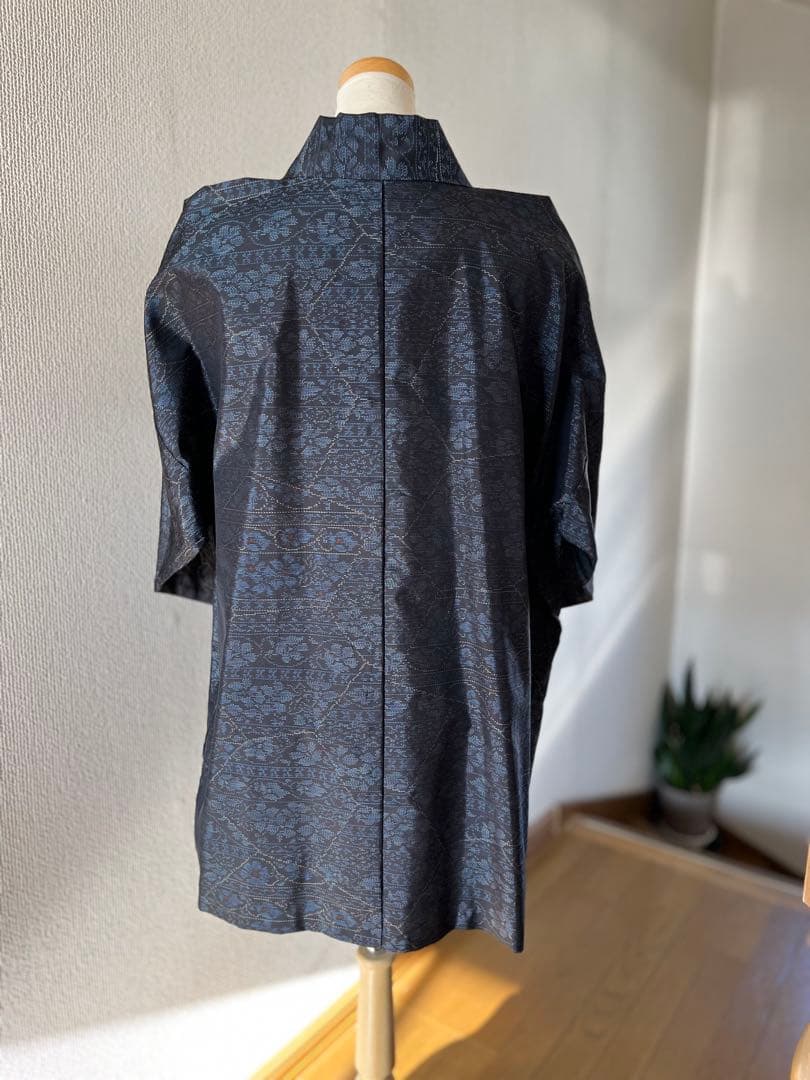 マダムy♡大島紬　作務衣　着物リメイクファッション小花模様　お洒落上衣