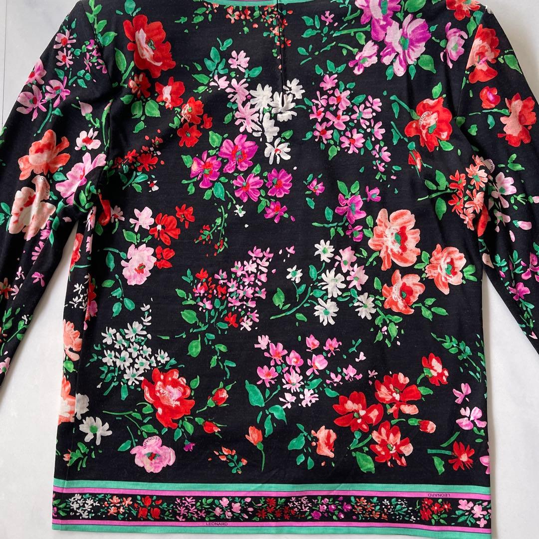 極美品✨ レオナール カットソー トリム ストレッチ バラ 花 シルクウール M