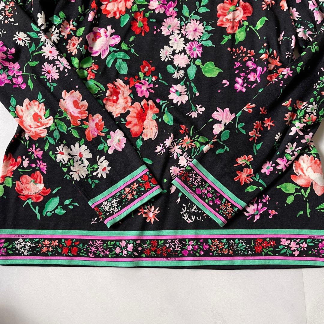 極美品✨ レオナール カットソー トリム ストレッチ バラ 花 シルクウール M