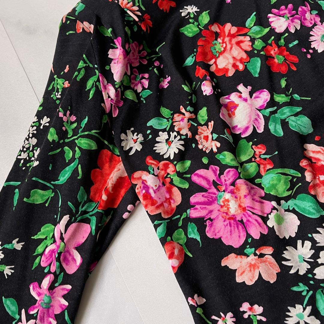 極美品✨ レオナール カットソー トリム ストレッチ バラ 花 シルクウール M