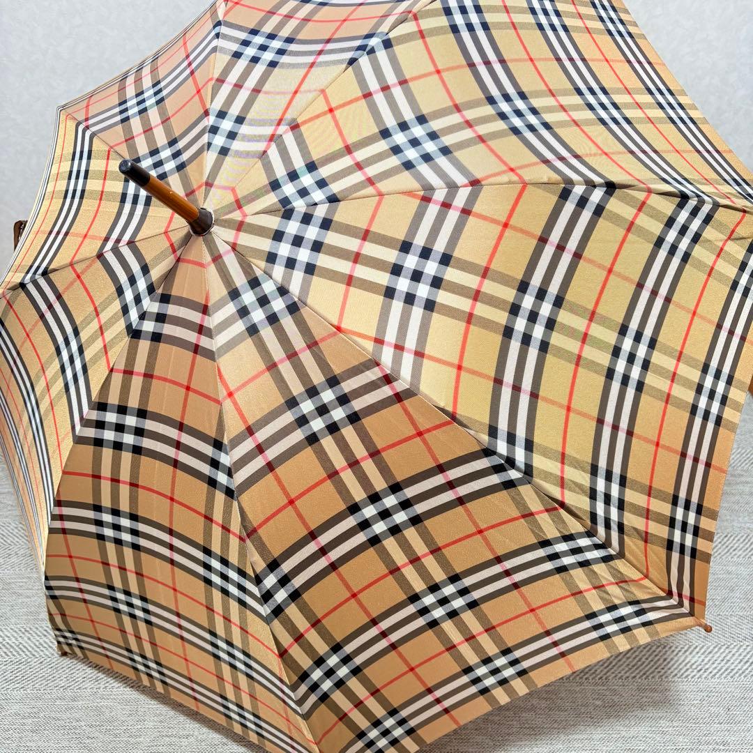 美品未使用　BURBERRY バーバリー　ノバチェック晴雨兼用長傘木製アンブレラ