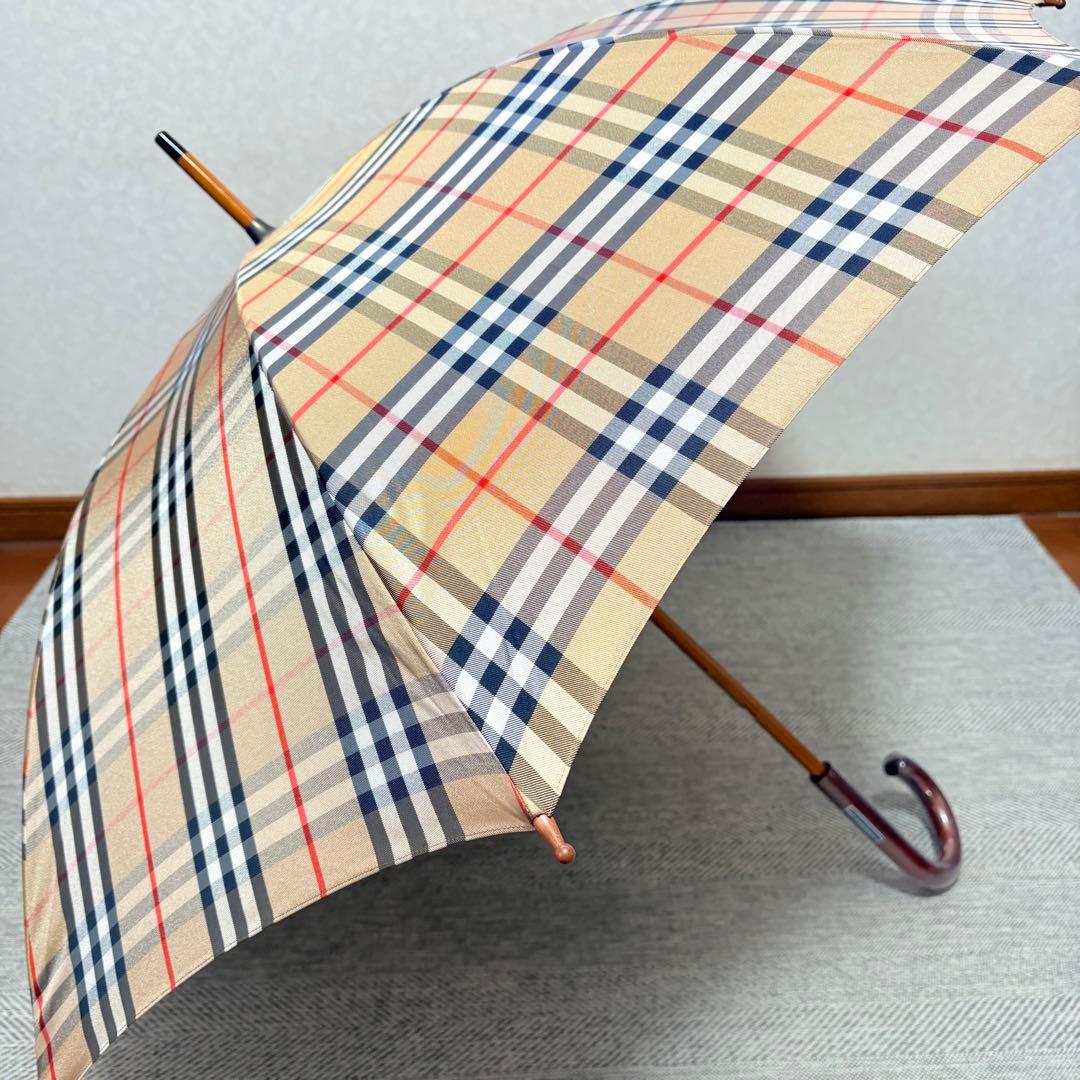 美品未使用　BURBERRY バーバリー　ノバチェック晴雨兼用長傘木製アンブレラ