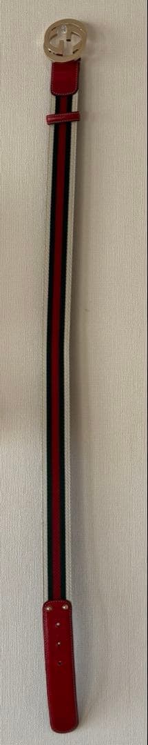 GUCCI 赤 レザー ベルト GGロゴ　ゴールド