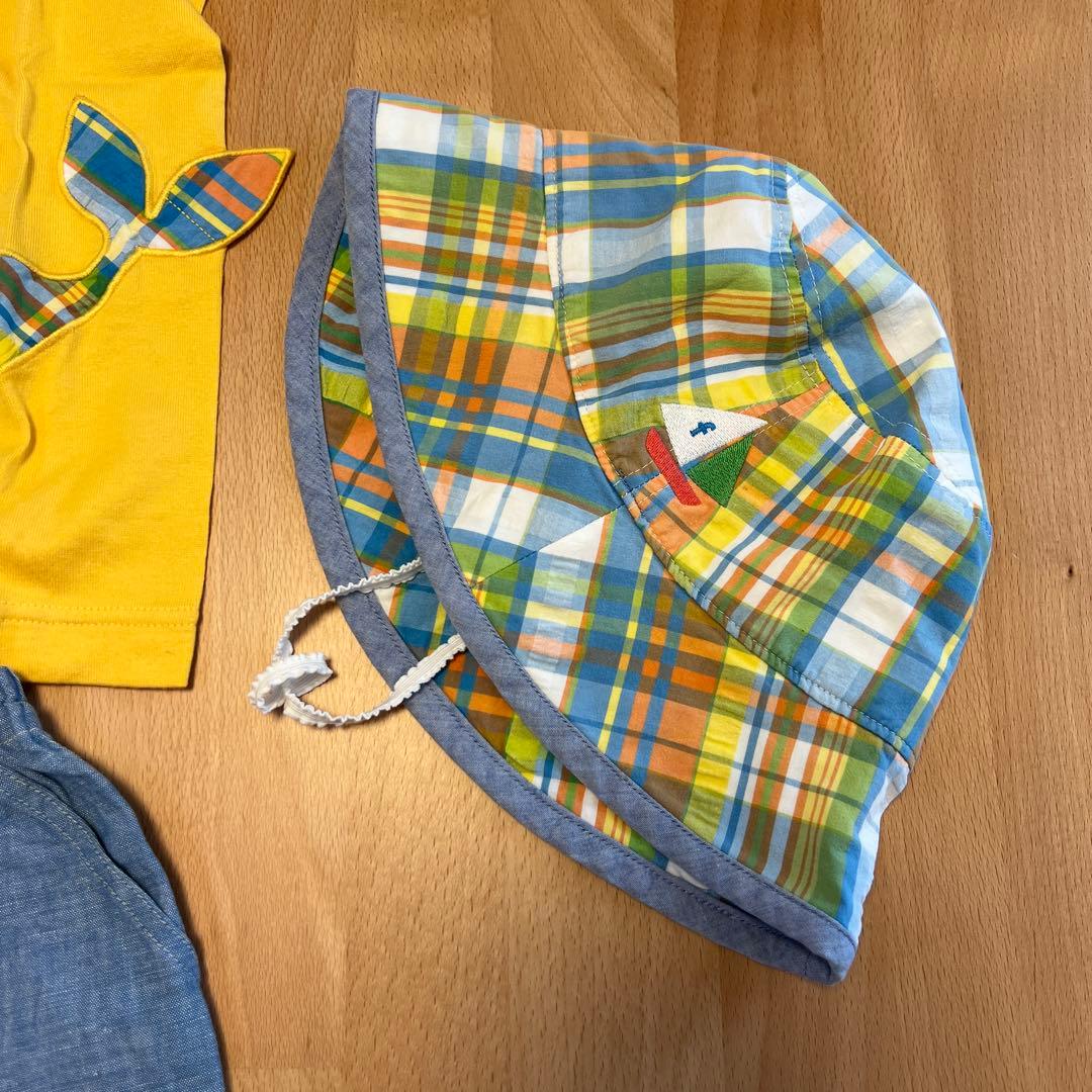 familiar クジラチェック柄Tシャツハーフパンツ帽子セット　110cm