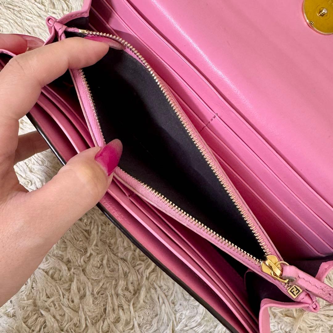 フェンディ FENDI ズッカ エフイズ 長財布 レザー ピンク レディース