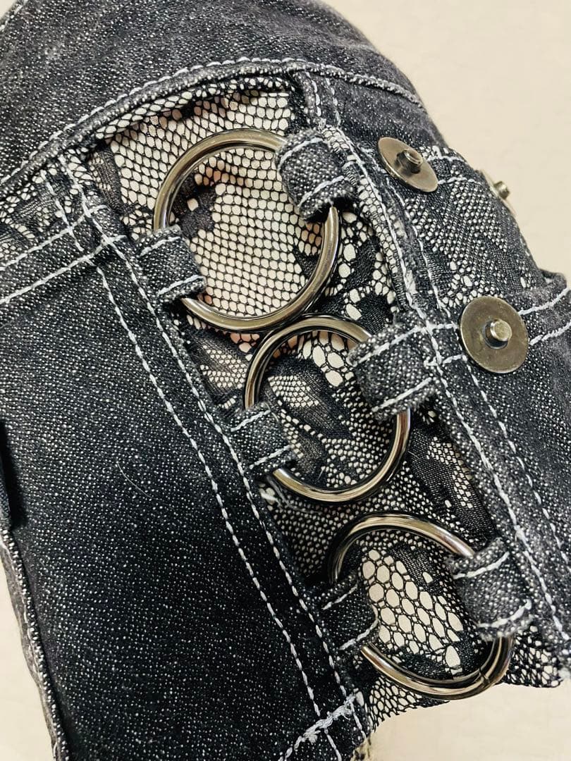 d.i.a jeans ダークデニム レース サイドリングショートパンツ