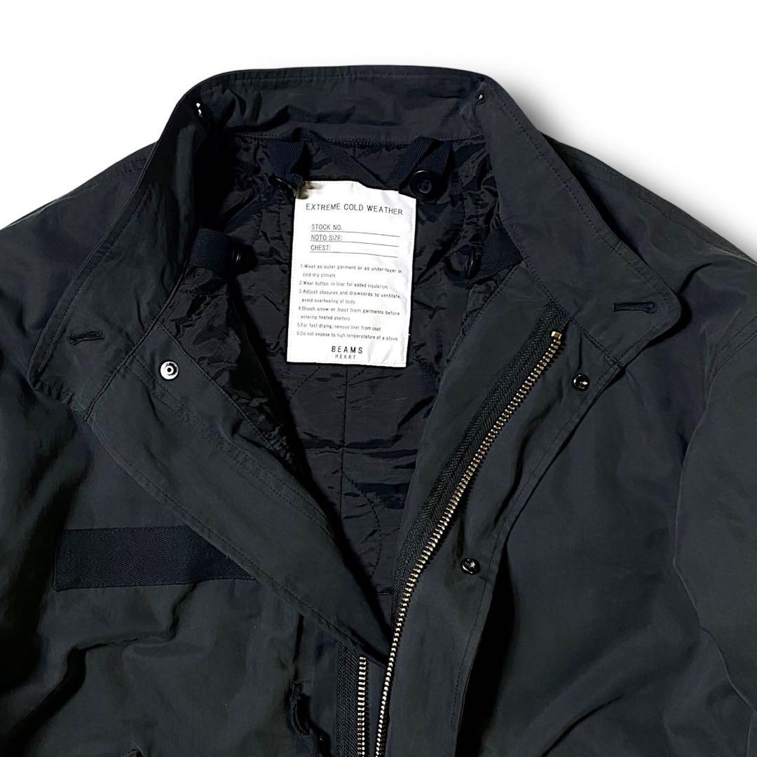 M ビームス 裏地キルティング ビッグシルエット 2way モッズコート 黒