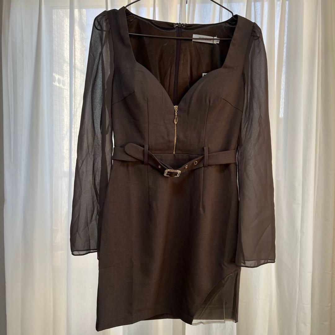 【JEWELS】シアーロングスリーブベルトミニドレス/キャバドレス