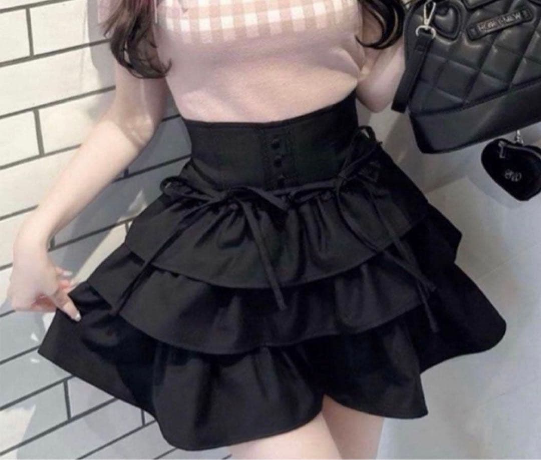 HONEY MEW ティアードフリルスカート　黒　ブラック　XS