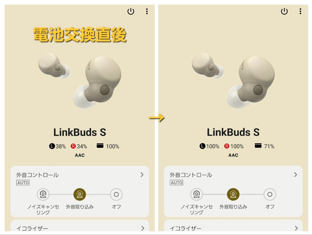 SONY LinkBuds S WF-LS900N エクリュ 電池交換品