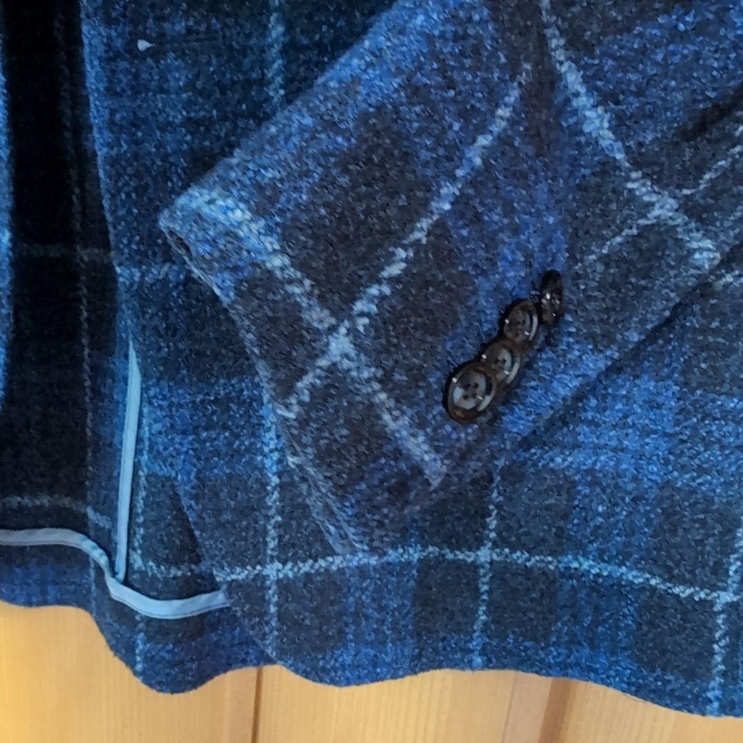 タリアトーレ　チェックジャケット　46　ネイビーブルーグレンチェック　ウール調