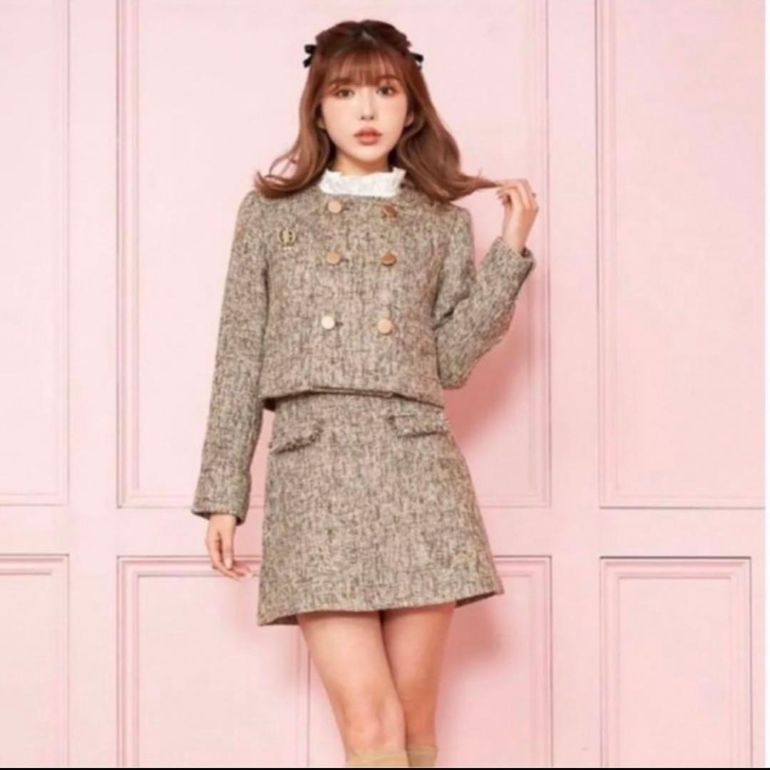 ダーリッチ ノーカラーツイードジャケット&スカート　セット