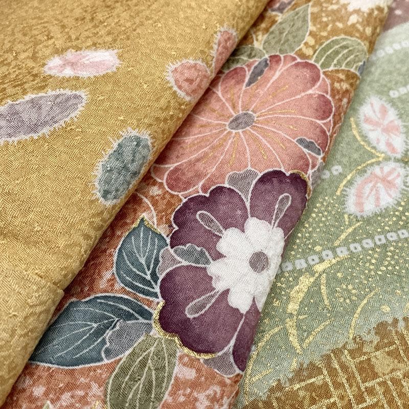 511mh91百貨店取扱い 訪問着 金彩 地紋 辻が花 梅竹 蝶 辛子色☆美品