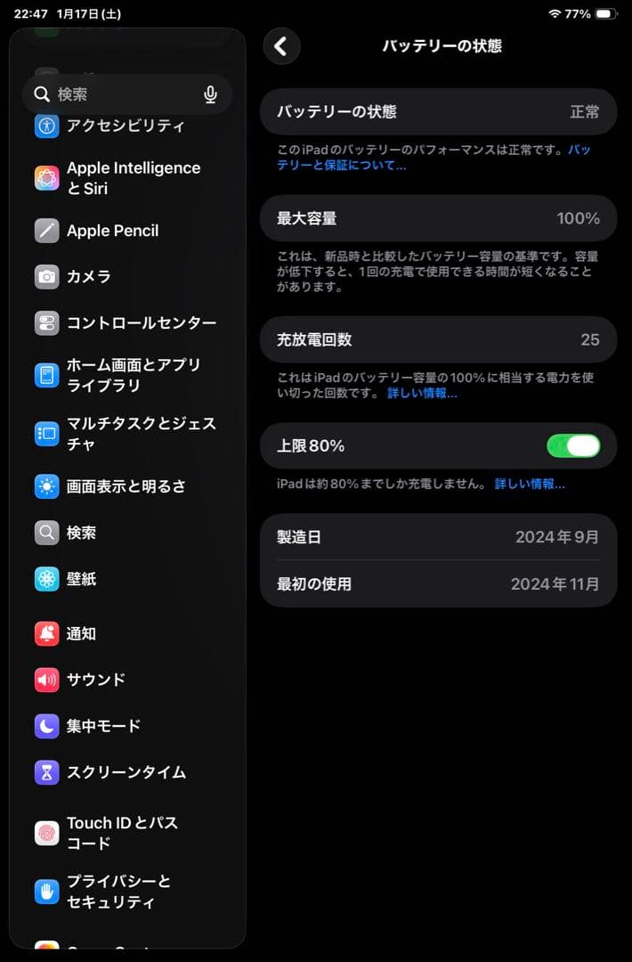 iPad mini 第7世代 スペースグレイ 本体 純正カバー付