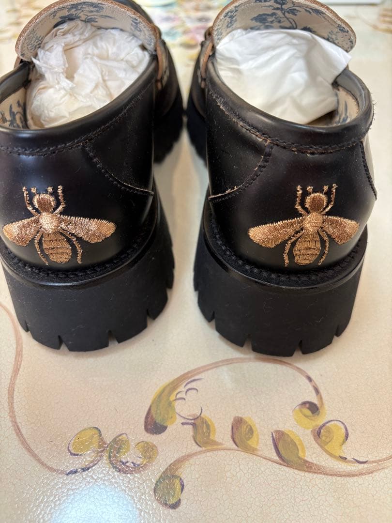 グッチ黒ローファー 厚底 ゴールド金具