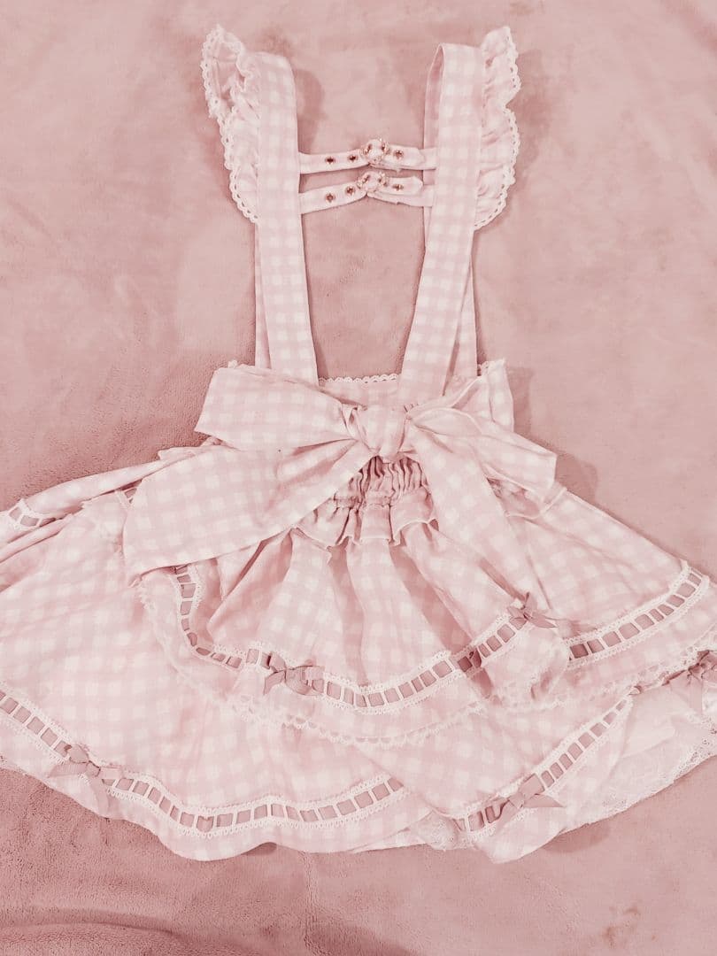 萌えるゴミ リズリサ ギンガムツイードサスペンダー付きスカパン ピンク