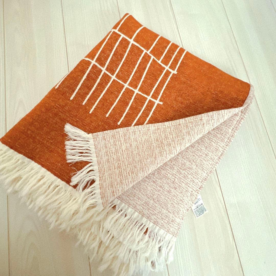 新品ACTUS ジャガード織り ブランケットリバーシブル130x180テラコッタ
