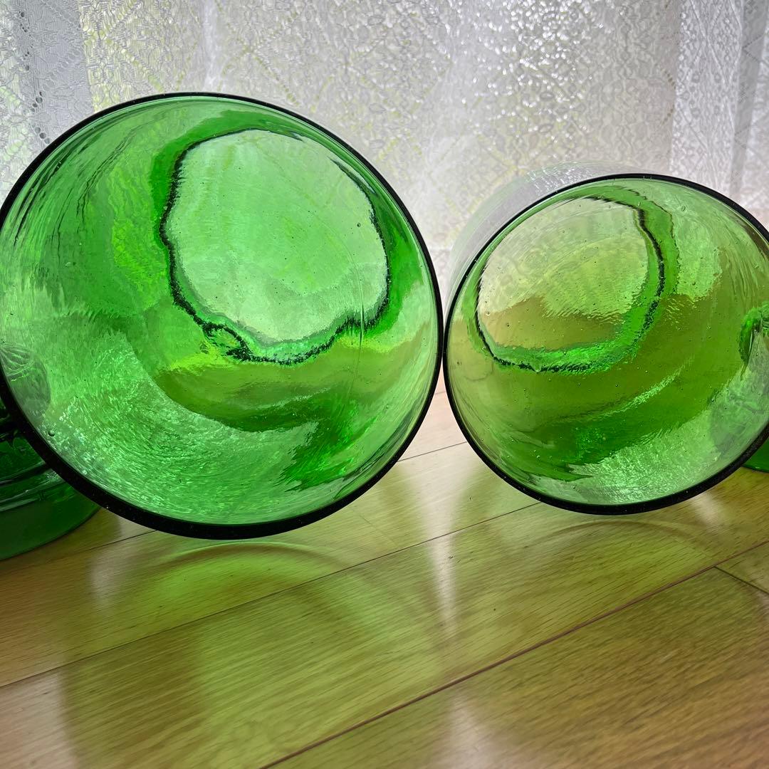昭和レトロ ガラス瓶 ガラスポット 保存瓶 グリーン 2個セット