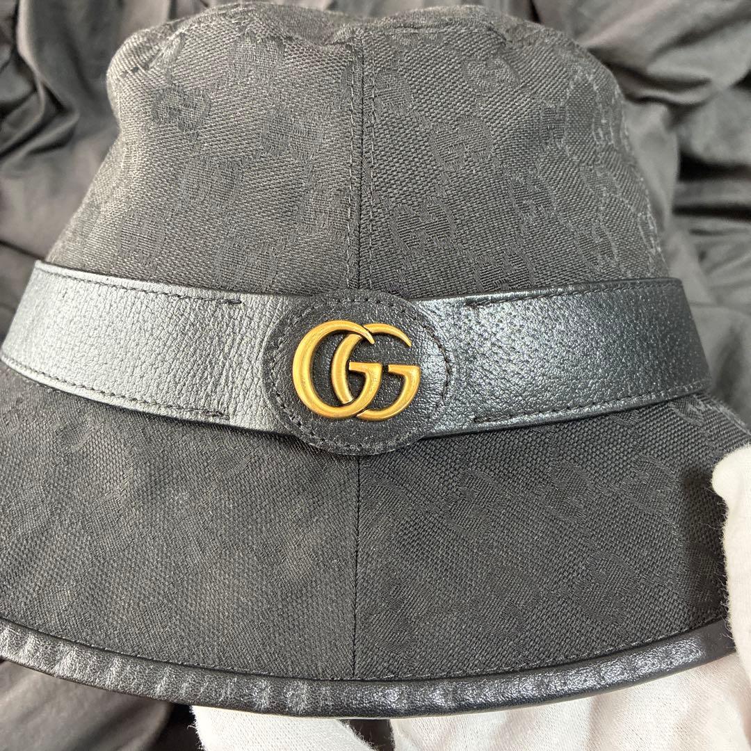 GUCCI グッチ ブラック GGパターン バケットハット XL 帽子