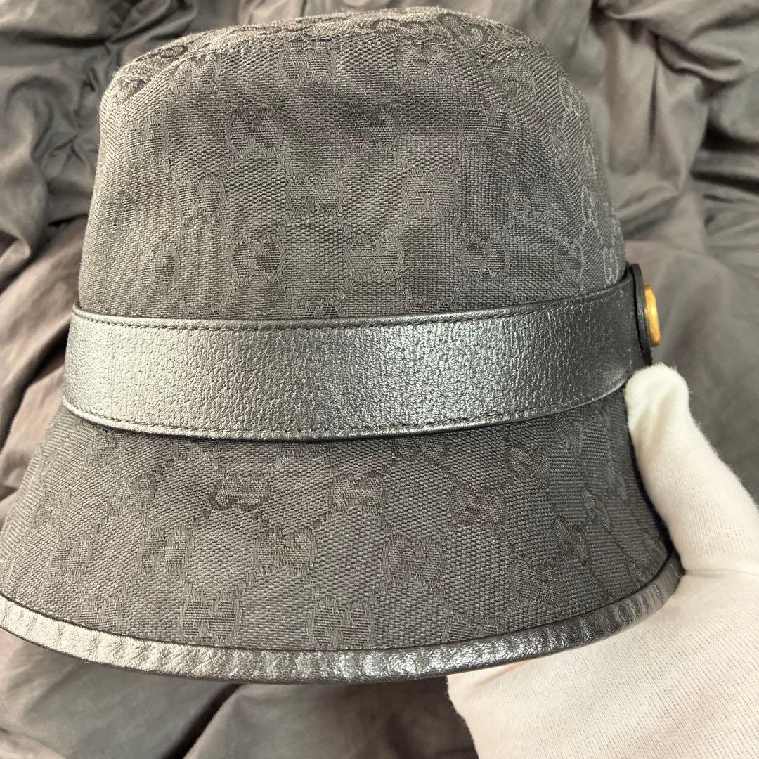 GUCCI グッチ ブラック GGパターン バケットハット XL 帽子