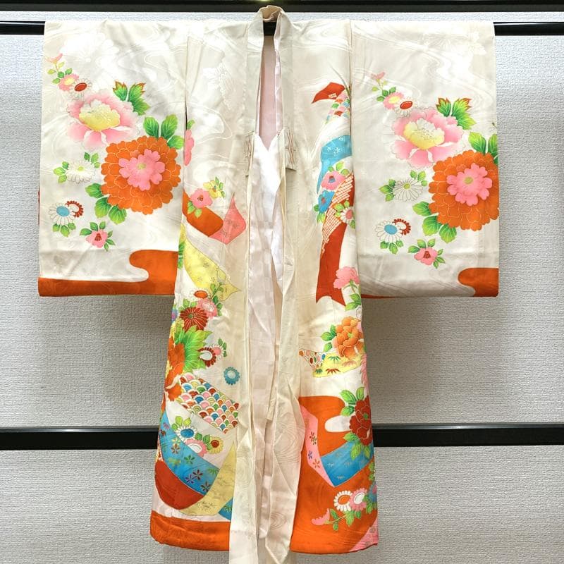 505ax30□お宮参り セミアンティーク 女児 着物 掛け着 長襦袢付□美品