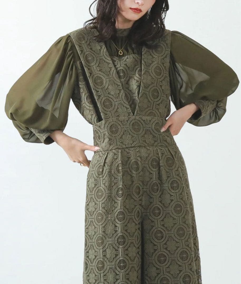 幾何学柄 レース セットアップ パンツ オケージョンドレス