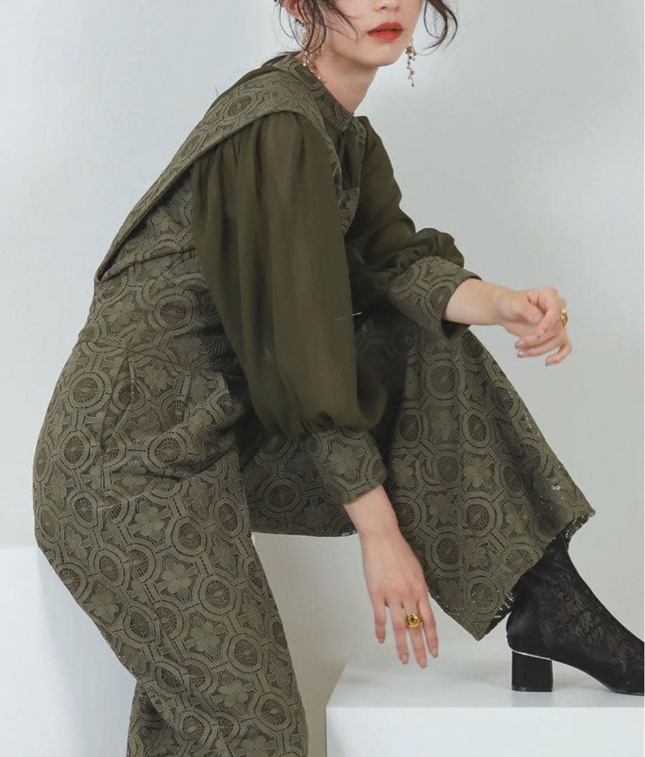 幾何学柄 レース セットアップ パンツ オケージョンドレス