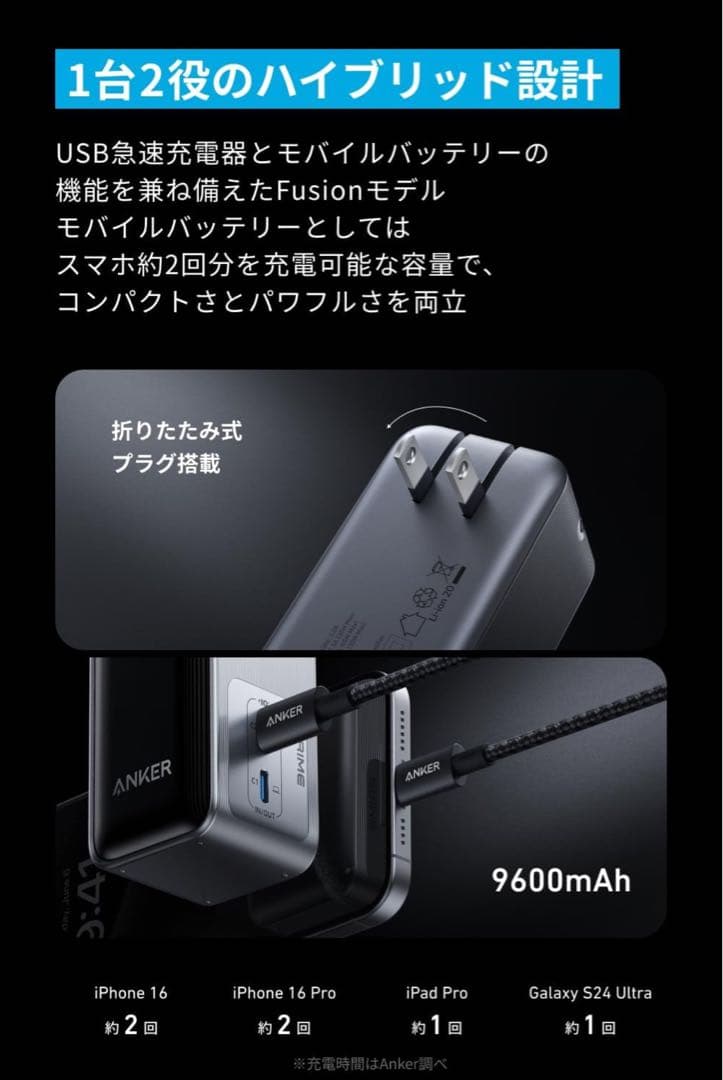 Anker Prime Power Bank 9600mAh 65W PSE適合