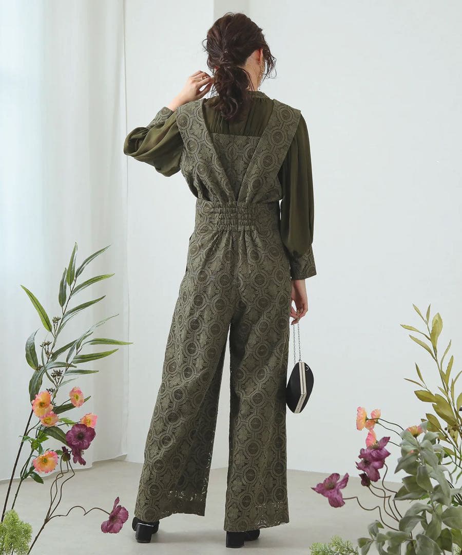 幾何学柄 レース セットアップ パンツ パーティードレス