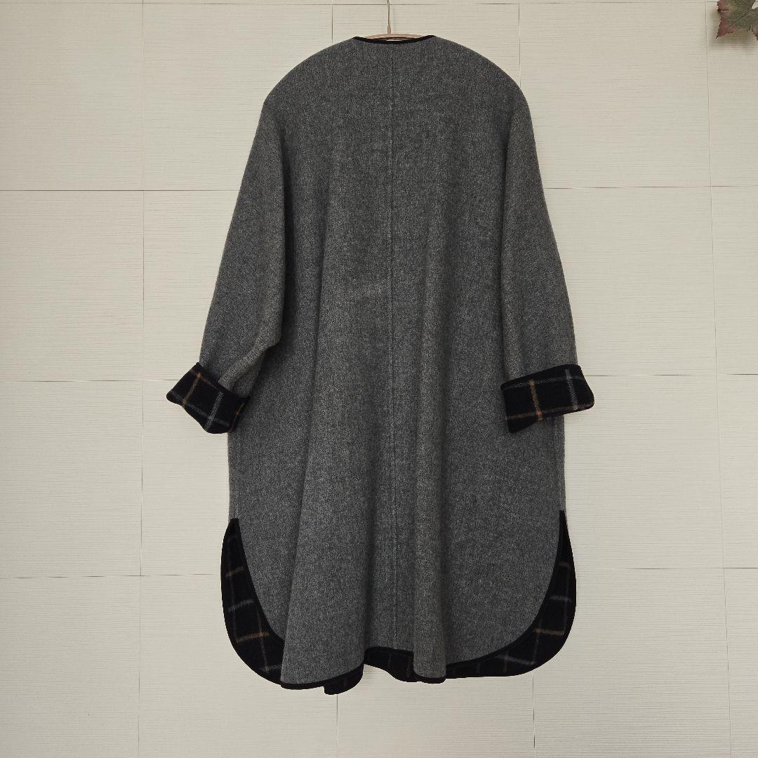 モガ　グレー&チェックのリバーシブル 2フェイスWoolコート