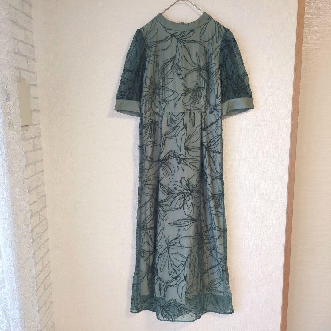 美品 niana ニアナ 花柄フロッキーオーガンジー ドレス M 結婚式お呼ばれ