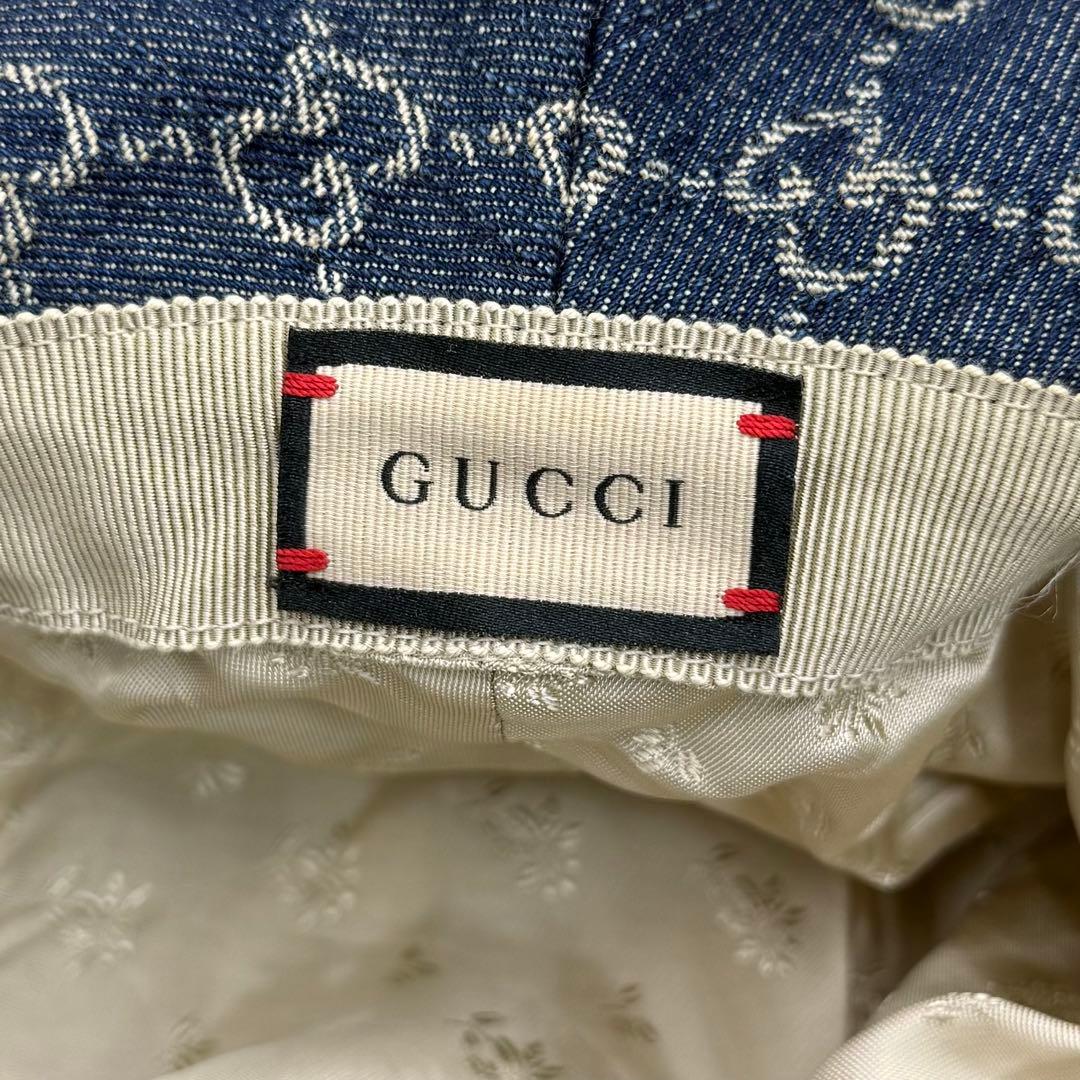 グッチ GUCCI GG柄 レザー切替デニムバケットハット バケハ L 59cm
