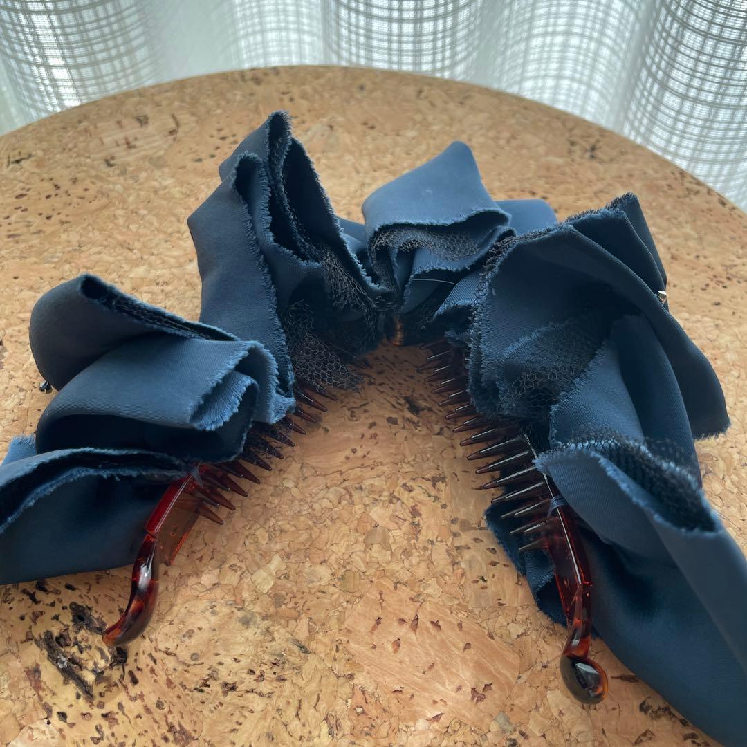 アンジェブルーム Ange Bloom バナナクリップ　 花柄とネイビーの２つ