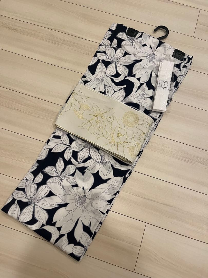 浴衣 ネイビー 百合浴衣