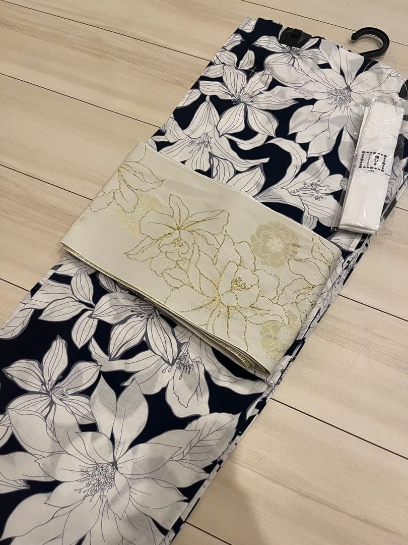 浴衣 ネイビー 百合浴衣