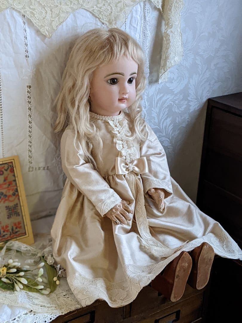 【k】アンティークビスクドール用のワンピース　52cmぐらい用