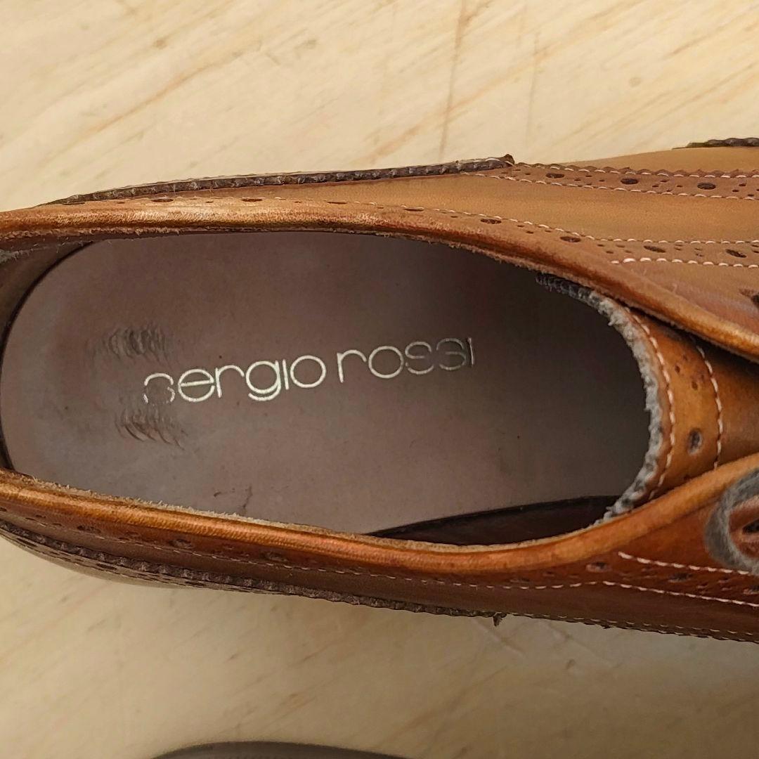 セルジオロッシ　ブラウン レザー ウィングチップ ドレスシューズ　レザーソール