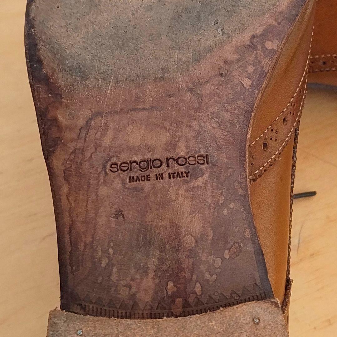 セルジオロッシ　ブラウン レザー ウィングチップ ドレスシューズ　レザーソール