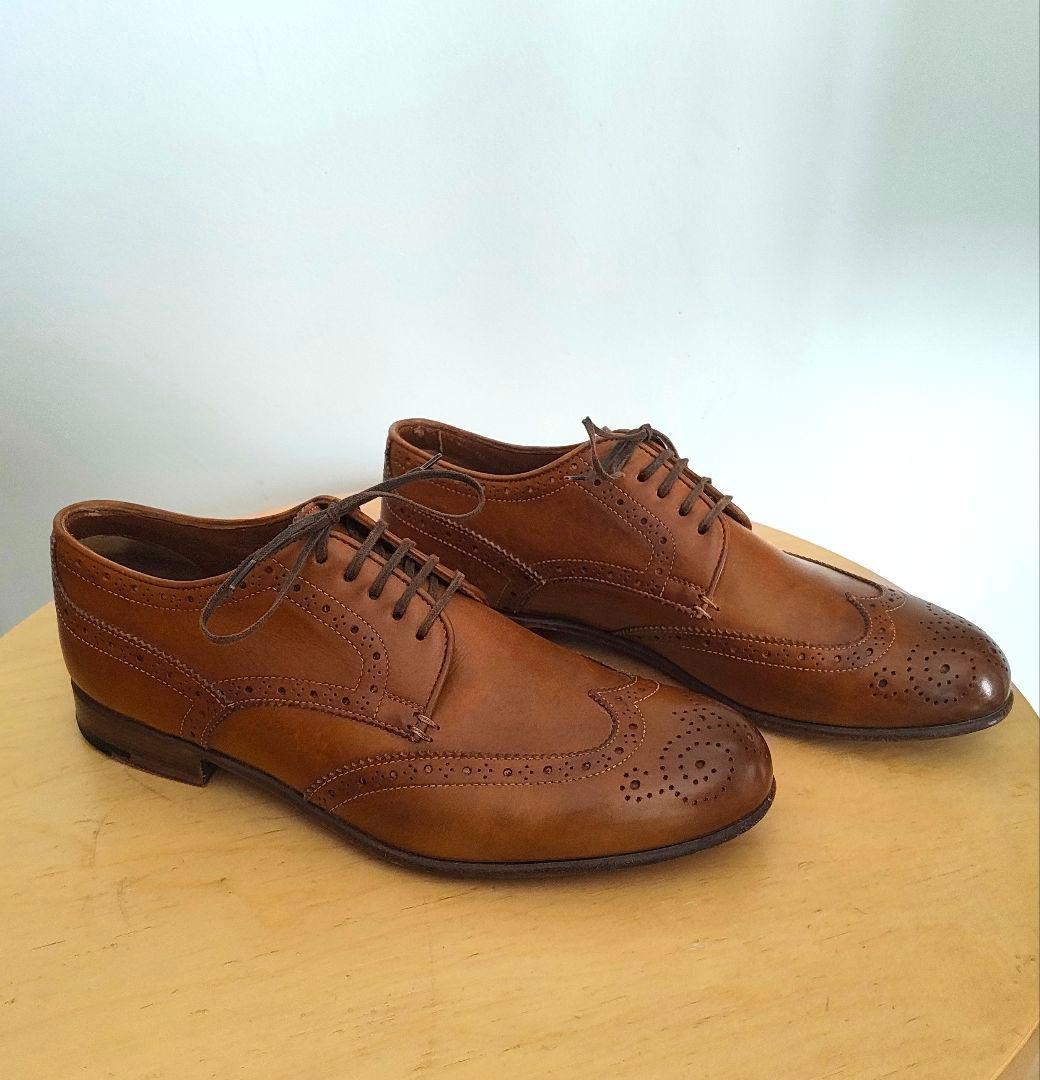 セルジオロッシ　ブラウン レザー ウィングチップ ドレスシューズ　レザーソール