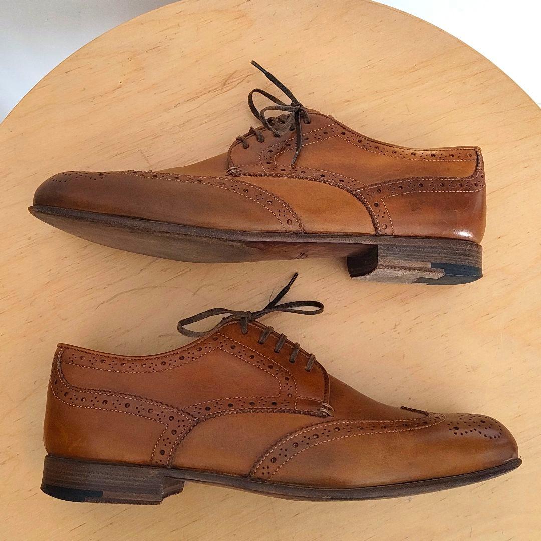 セルジオロッシ　ブラウン レザー ウィングチップ ドレスシューズ　レザーソール