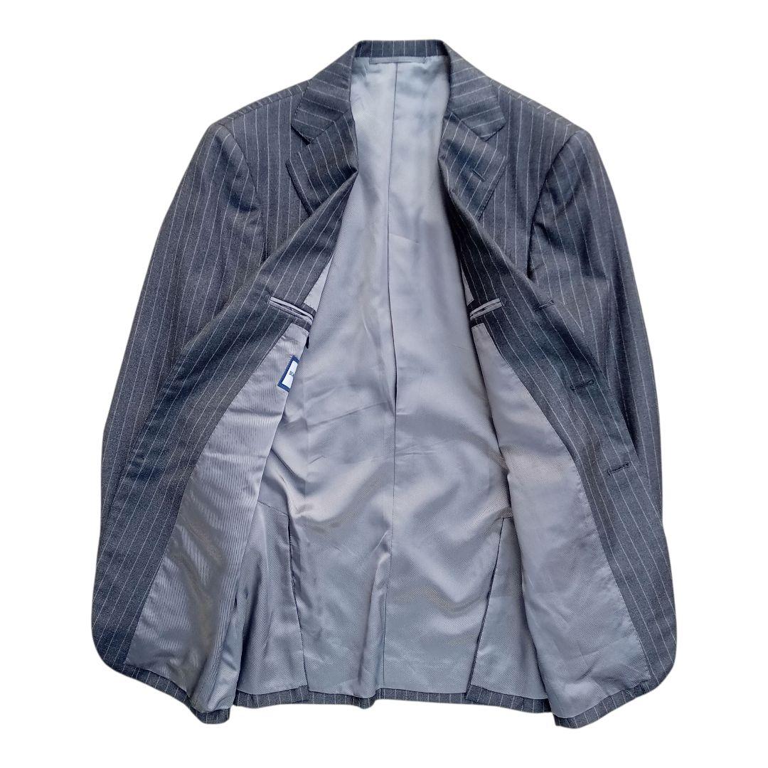 美品 ビームスF フランネルチョークストライプスーツ チャコールグレー 44