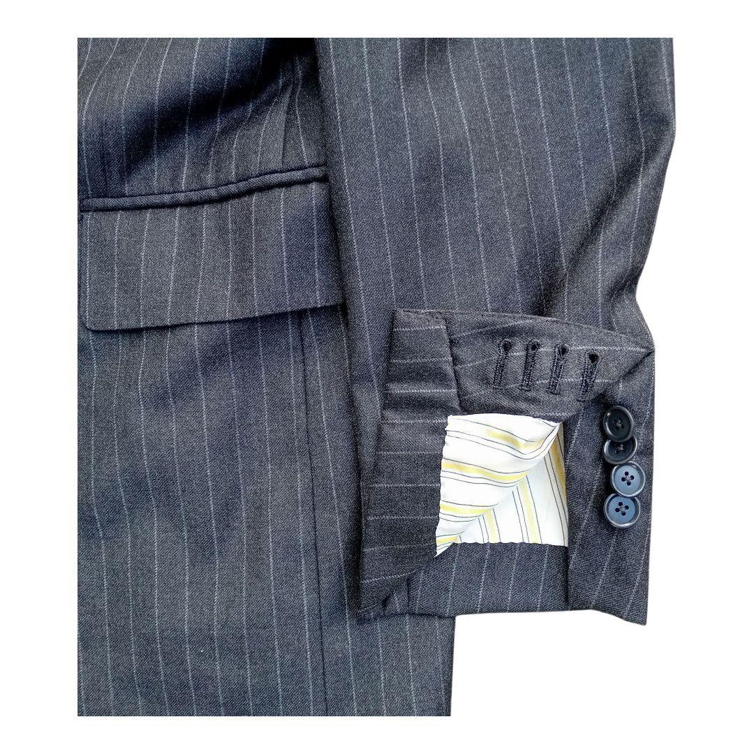美品 ビームスF フランネルチョークストライプスーツ チャコールグレー 44