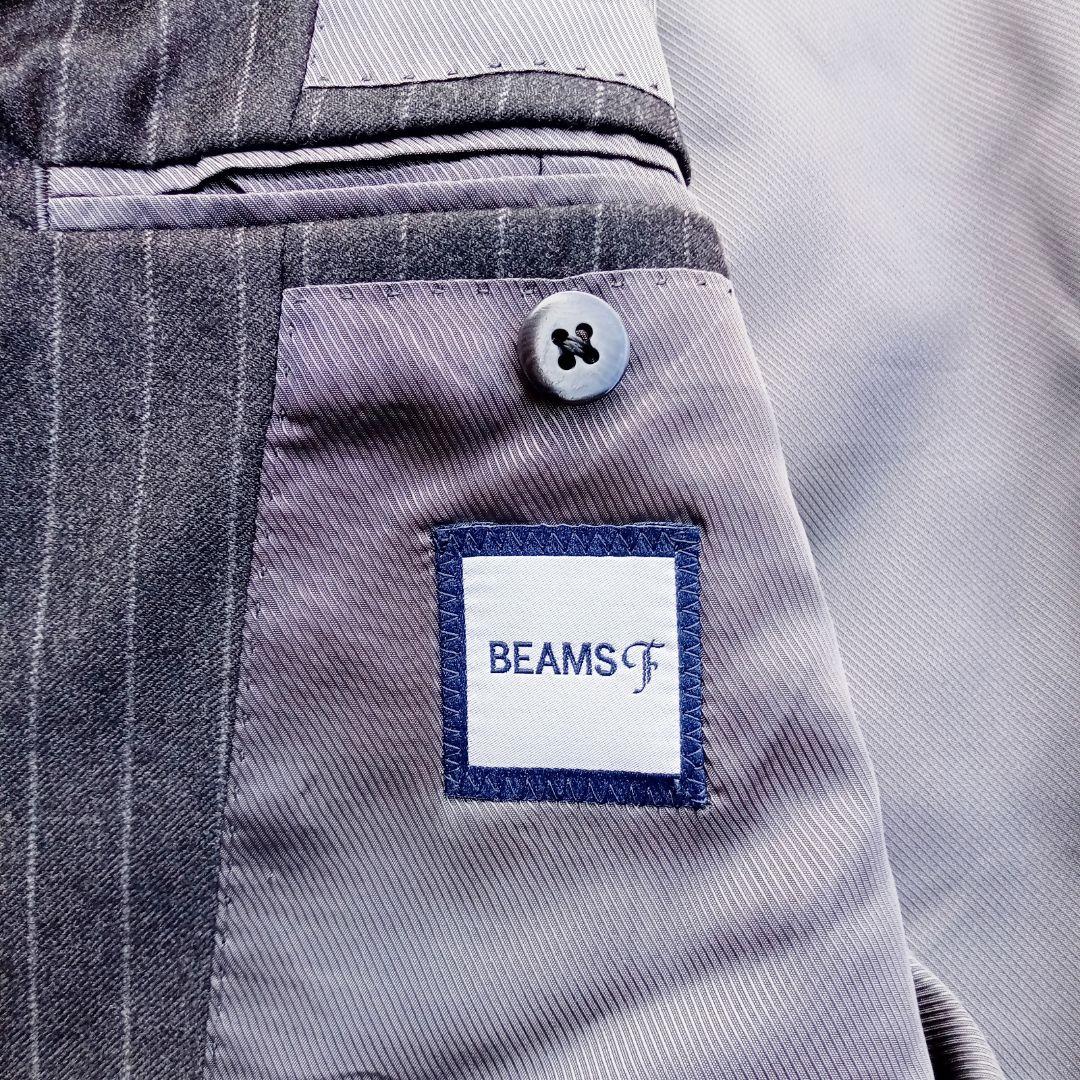 美品 ビームスF フランネルチョークストライプスーツ チャコールグレー 44