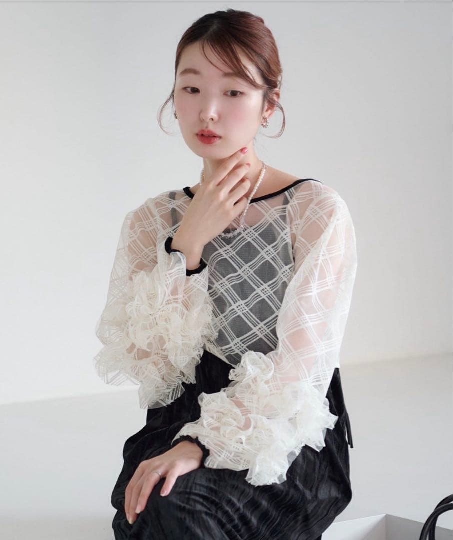 kastane シアーチェック×ベロアワンピースSET 【結婚式/オケージョン】